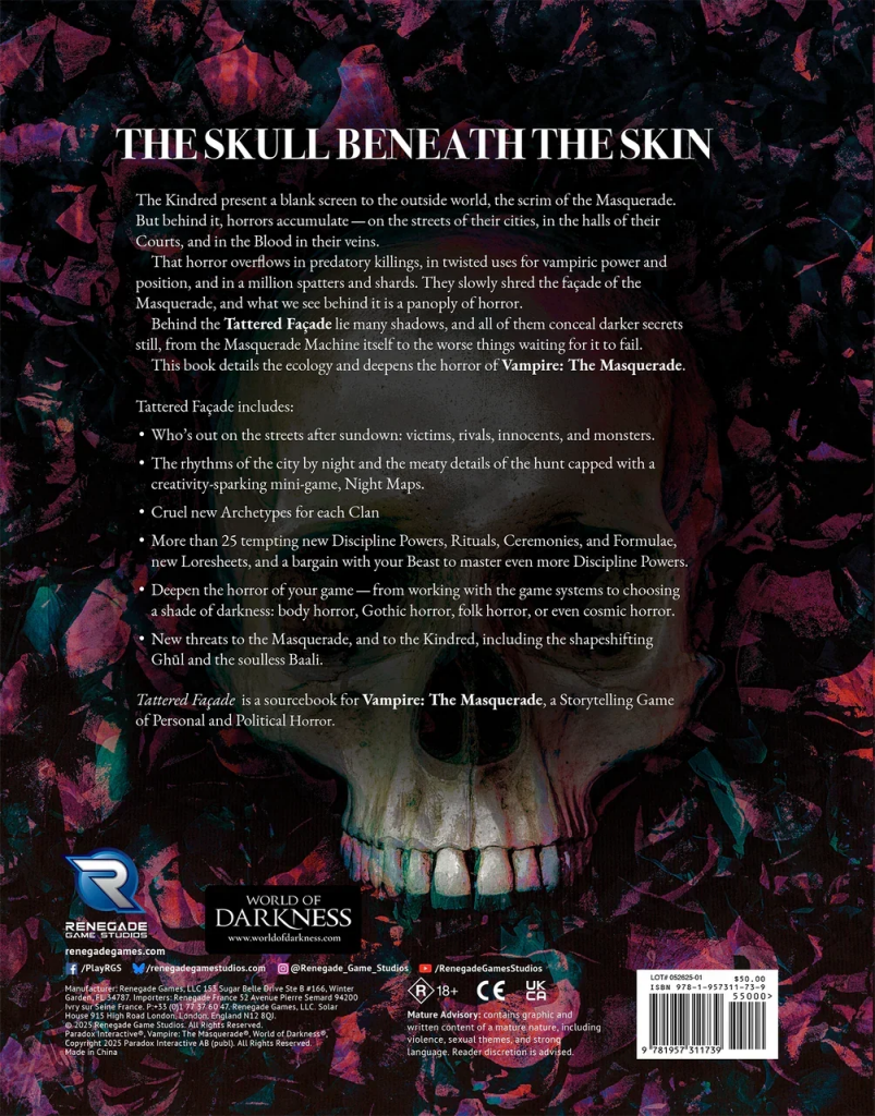 Vampire The Masquerade RPG: 5th Edition Tattered Facade Sourcebook | Role Playing Game
