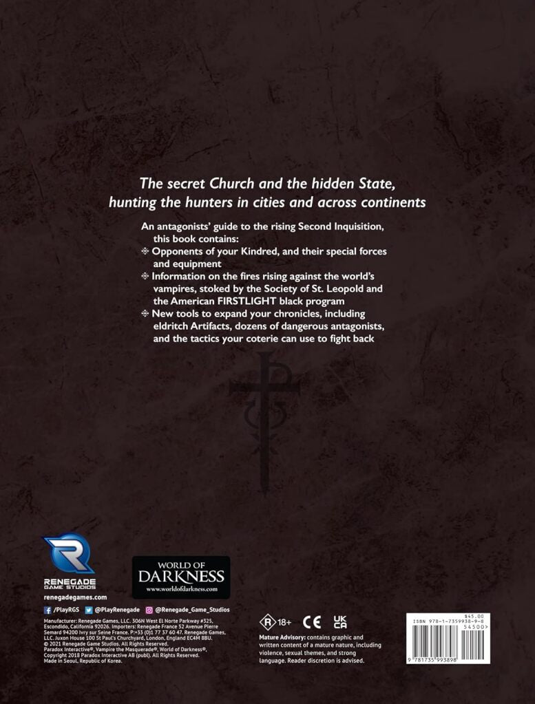 Vampire The Masquerade RPG: 5th Edition Second Inquisition | Role Playing Game