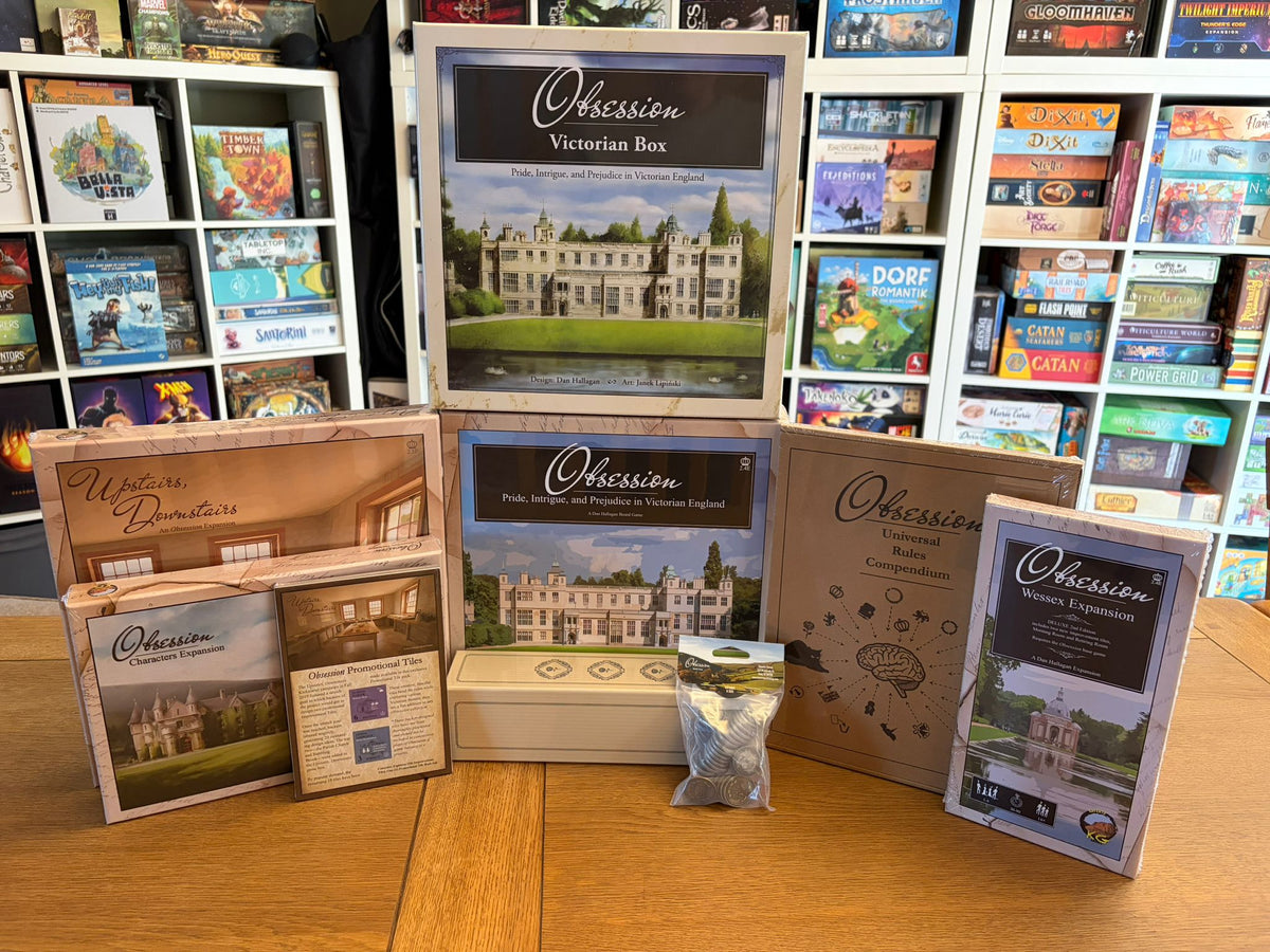 Obsession Bundle - Includes Wessex, Upstairs Downstairs, Characters Expansions + Big Box, Playmat, Coins, Rules Compendium & Promo Tiles